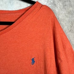 Polo Ralph Lauren Shirt Mens Size 2XB Orange Short Sleeve V-Neck Casual Cotton