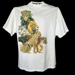 Vintage Safari Big Cats Graphic Tee Hanes USA Single Stitch Lion Tiger Shirt XL