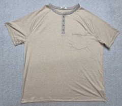 Coofandy Men’s XXL Khaki Oatmeal Heather Short Sleeve Henley Stretch Shirt