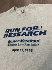 Fruit Of The Loom 1995 Boston Marathon Run for Research T-Shirt Gray X-Large