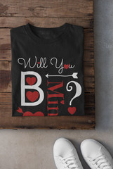 Valentine’s Day T-Shirt, Black Cotton ‘Will You Be Mine Forever?’ Romantic Tee