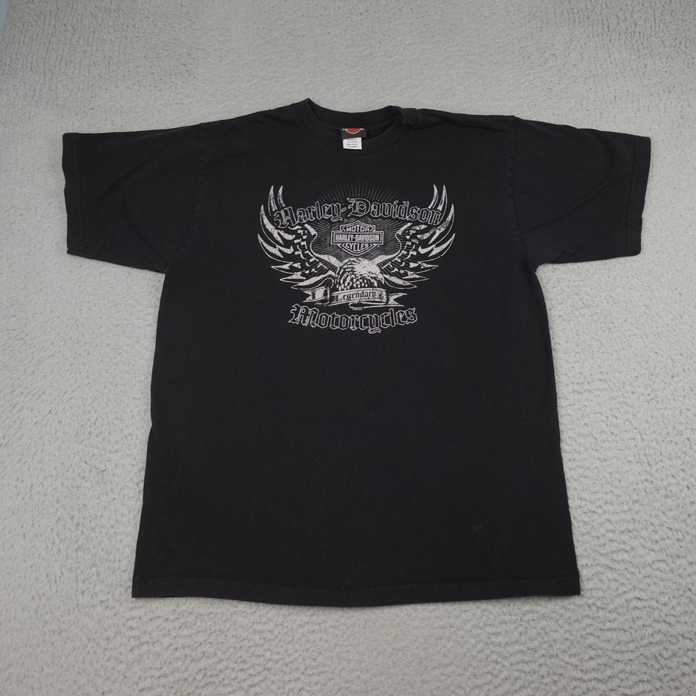 Harley-Davidson Shirt Mens XL Black Eagle Double Sided Made in USA Shanghai