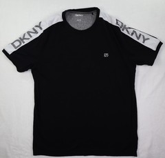 DKNY Shirt Men’s Size L Black White Logo Shoulder Panel Short Sleeve Tee Crew