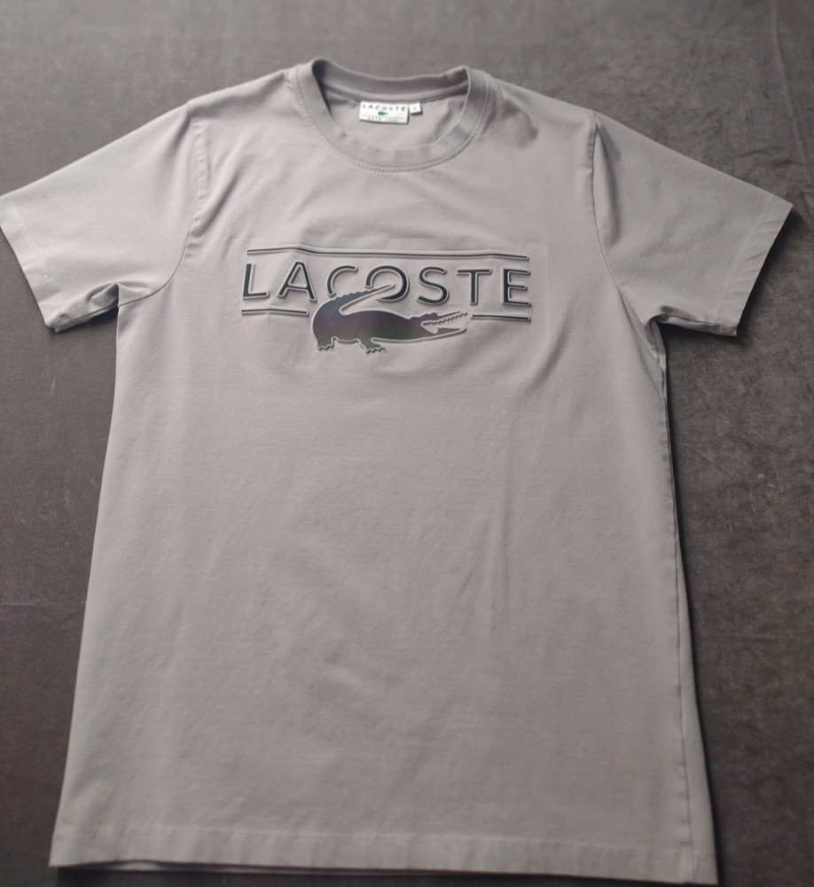 Lacoste Men’s Large Gray Logo Front Stretch Short Sleeve Pullover Stretch Tee