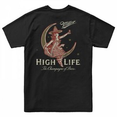 Miller High Life Girl In The Moon Front and Back Print T-Shirt Black