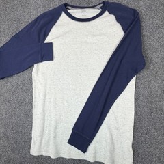 Old Navy Mens Size Large Raglan Thermal Shirt Gray Blue Waffle Knit Long Sleeve