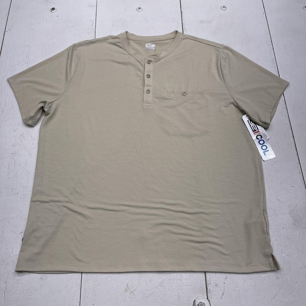 32 Degrees Cool Shirt Mens XL Beige Oat Straw Henley Pocket Tee Tagless Stretch