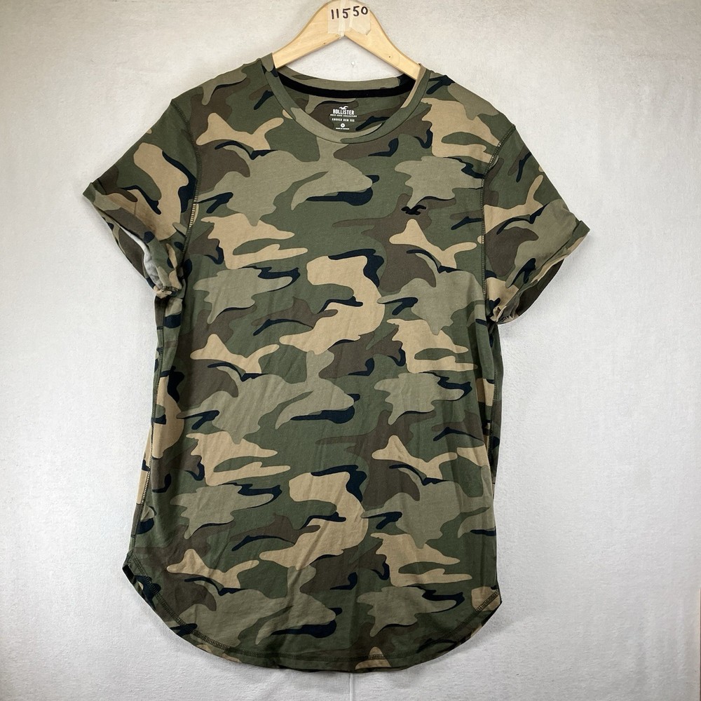 Hollister Mens Camo Curved Hem Tee Shirt Green Camouflage Medium Must Have