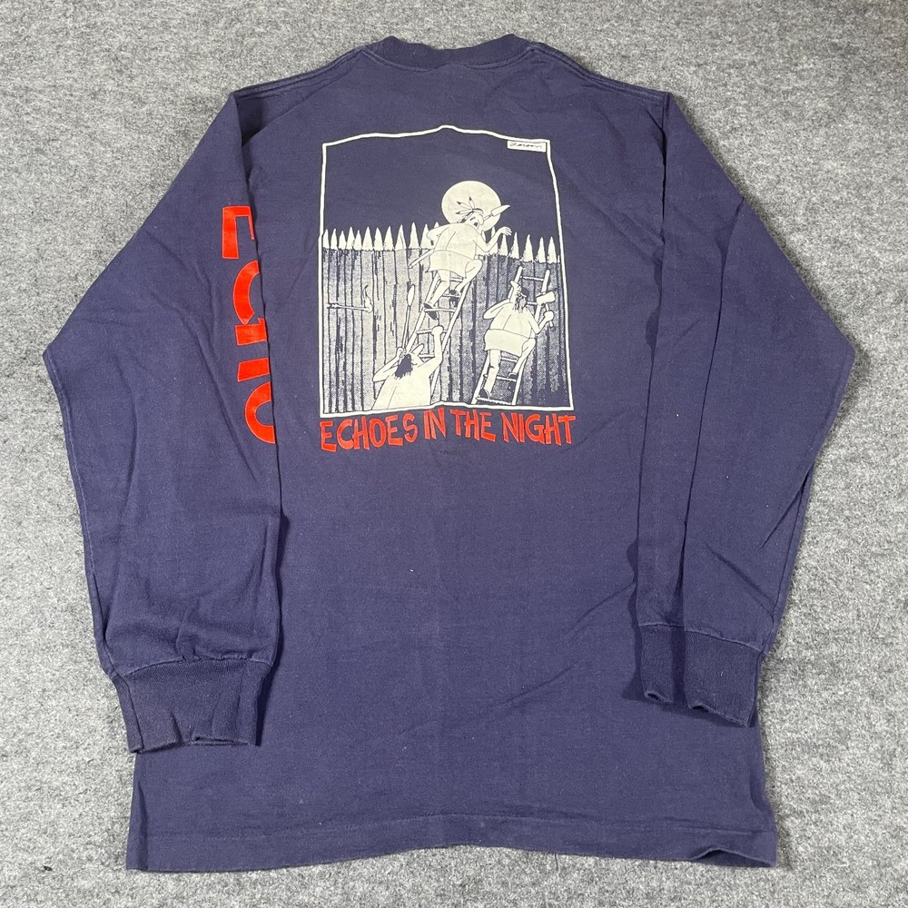 VTG Anvil T Shirt Adult Large Blue Long Sleeve E Company Echoes Native Cartoon