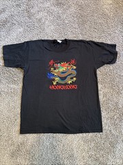 Vintage Hong Kong Dragon Embroidered T Shirt Tee Black Unisex Size XL