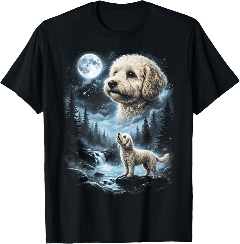Funny Maltipoo Howling to the Moon Retro 90_s Doodle Dog Unisex Gift T-Shirt