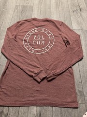 Volcom Men’s Brown Graphic Logo Crew Neck Long Sleeve Cotton Blend Tee S/P