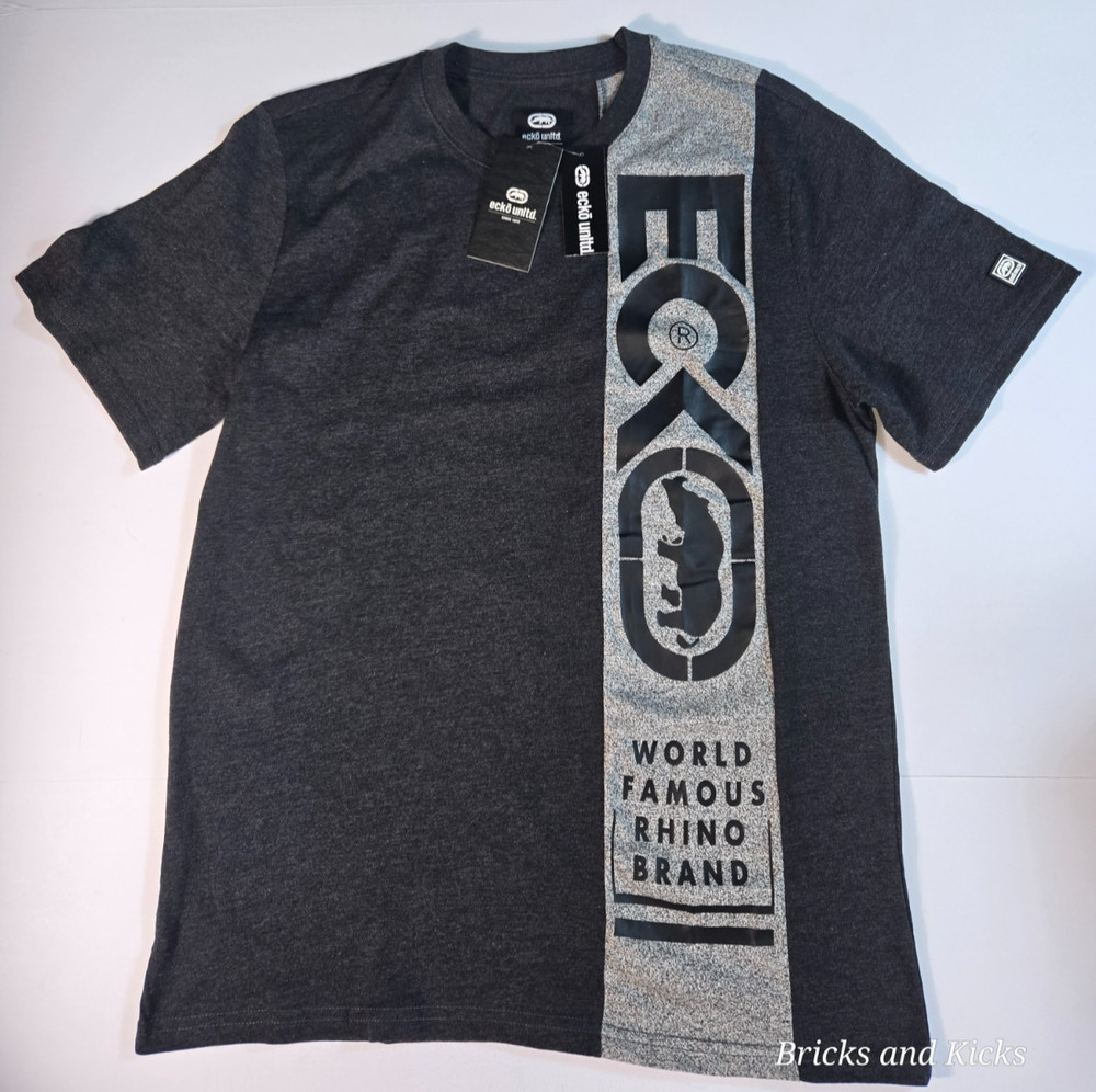 Ecko Unltd Men’s Crewneck Black Heather Vertical Logo T-Shirt Sizes S, M, L, XL