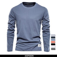100% Cotton Long Sleeve T Shirt for Men Solid Spring Casual Mens T-shirts High