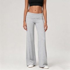 Wide Leg Sweatpants for Women Fold Over Low Rise Flare Yoga Lounge Pants Back…