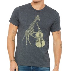 Giraffe Playing Bass T Shirt- Men’s Music Animal Tee- Guys Graphic Screen Print