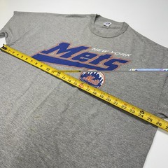 Vtg 2000 Russell Athletic MLB NY Mets Mens Shirt 2XL Gray Spellout Logo Sports