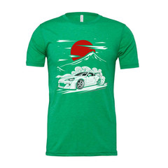 Toyota GR86 Unisex T Shirt With Drift Car Graphic Under Red Sun And Mountain Sce