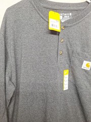 Carhartt Long Sleeve Henley Shirt Size L Grey Cotton Loose Fit TK128 Heavyweight