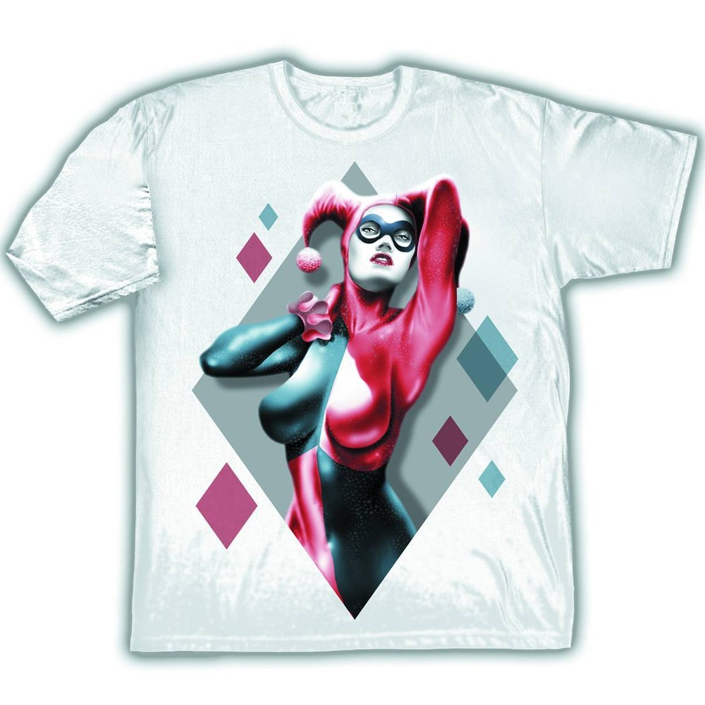 DC HARLEY QUINN DIAMONDS – White Adult Licensed T-Shirt – Batman – S-2XL