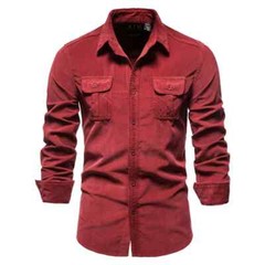 Cotton Men’s Shirt Casual Fashion Solid Color Corduroy Shirts Autumn Slim