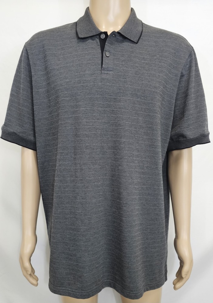 JOHN HENRY Men Polo T-Shirt Size 2XL Grey Striped Cotton Blend Short Sleeve Tee