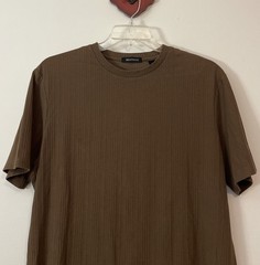 Brandini Mens XL Brown Ribbed Short-Sleeved Pullover Casual Cotton Shirt! A6111