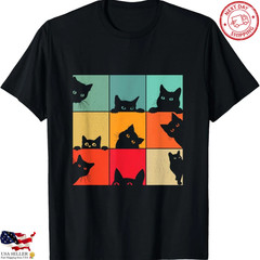 Curious Black Cat Retro Vintage Cat Lover Graphic Tee