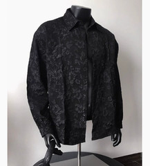 Vintage Japanese Style Textured Floral Shirt Mens Long Sleeve Button Up Tops