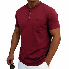 Men’s Henley Short Sleeve T-Shirt Casual Cotton Blend Button Up Summer Tee Top