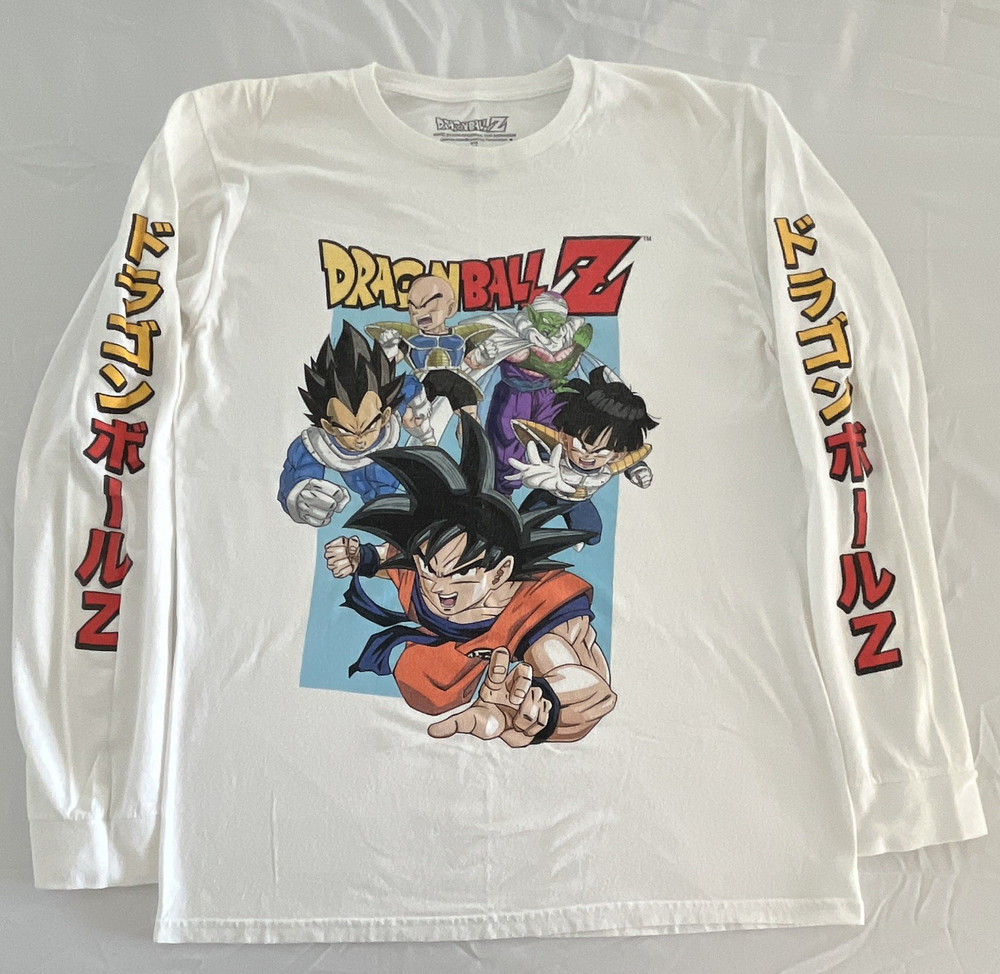 Dragon Ball Z White Long Sleeve Graphic Print Crew Neck T-Shirt Size M