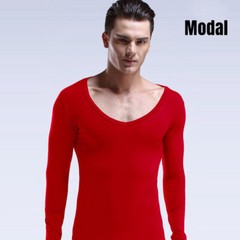 3Pack Men Solid Color Long Sleeves Undershirts Modal Slim Thin Underwear V-neck