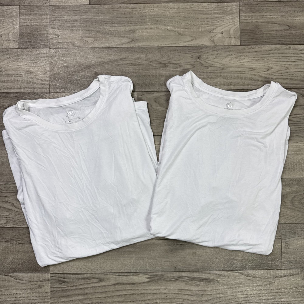 Lot of 2 Men’s David Archy Crewneck Tee Shirt Undershirt Basic Bamboo White sz L