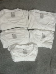 New 5 pack hanes cotton v neck T shirts size large white