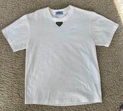 Prada White Triangle Logo Plaque T-Shirt Mens Medium Designer Cotton