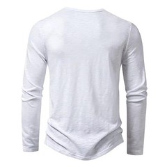 Men’s Shirt Cotton Henley Neck T-Shirts Long Sleeve Casual Button Plain 25% OFF