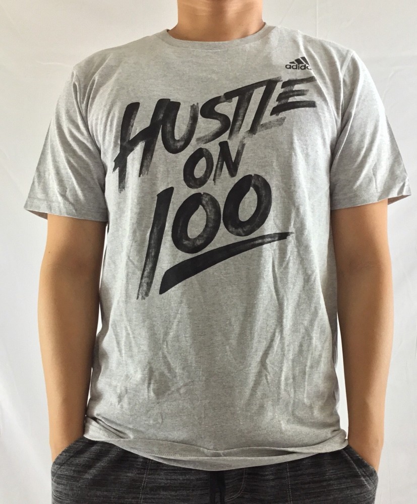 Adidas Men’s Shirt The Go To Tee Shirt Hustle on 100 Black Grey CA9824 S