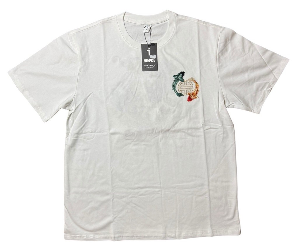 Niepce Lucky Twin Japanese Streetwear Embroidery T-shirt Koi Fish T-shirt Sz L