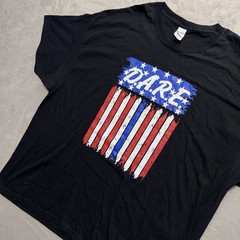 DARE Mens 3XL American Flag Thin Blue Line Graphic Tee Black Gildan Americana