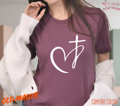 Unisex Minimalist Heart Cross T-Shirt, Men T shirt,Women T shirt Gift Religio