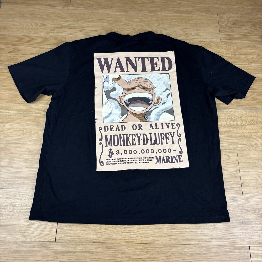 One Piece Monkey D Luffy Wanted Poster Graphic T-Shirt Anime Tee Men’s XL