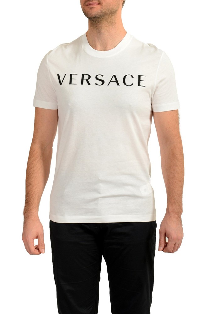Versace Men’s White Logo Embellished Crewneck Short Sleeve T-Shirt US XL IT 54