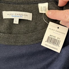New Mens Alex Cannon Blue Grey Contrast Collar Viscose Cotton Long Sleeve Top L
