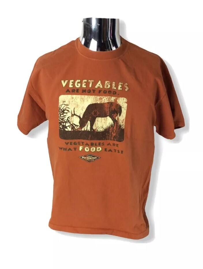 VGT M&Q Knits T-Shirt Men Size Large Burnt Orange Vegetable Are What Food Grapic