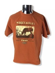 VGT M&Q Knits T-Shirt Men Size Large Burnt Orange Vegetable Are What Food Grapic
