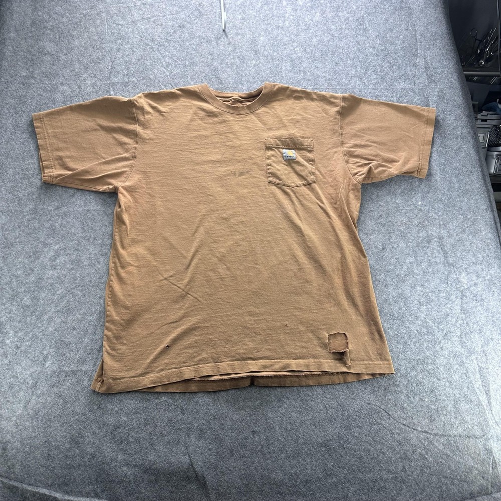 Carhartt Shirt Mens LT Brown Tall Pocket Workwear Short Sleeve Crewneck Tee