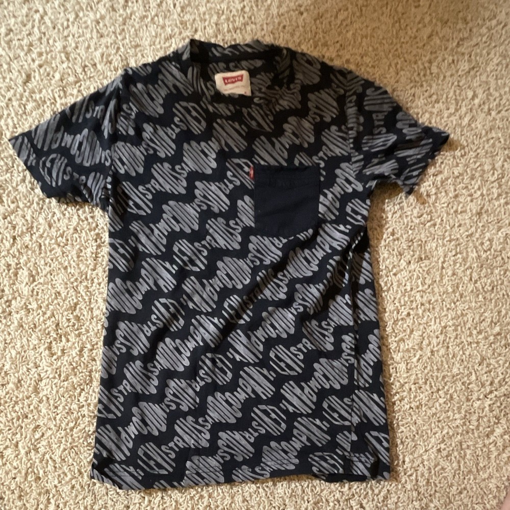 Levi’s Men’s Black/Gray Graphic Print Crew Neck Tee Cotton kid medium 10-12