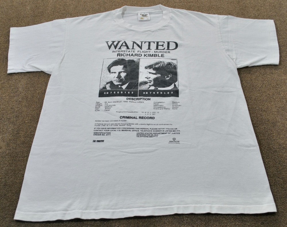 The Fugitive 1993 Movie Vintage 90s Film Harrison Ford Tommy Lee Shirt X-Large