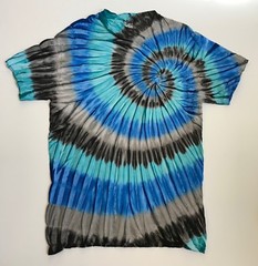 *New* 2XL – Sm Handmade Tie Dye, Carbon Blue Offset Spiral, Crew or V-Neck