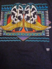 VTG Screen Stars Best Single Stitch T-shirt Cowboy Boots Large Black TEES Wow